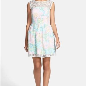 'Morrison' Lace Overlay Poplin Fit & Flare Dress